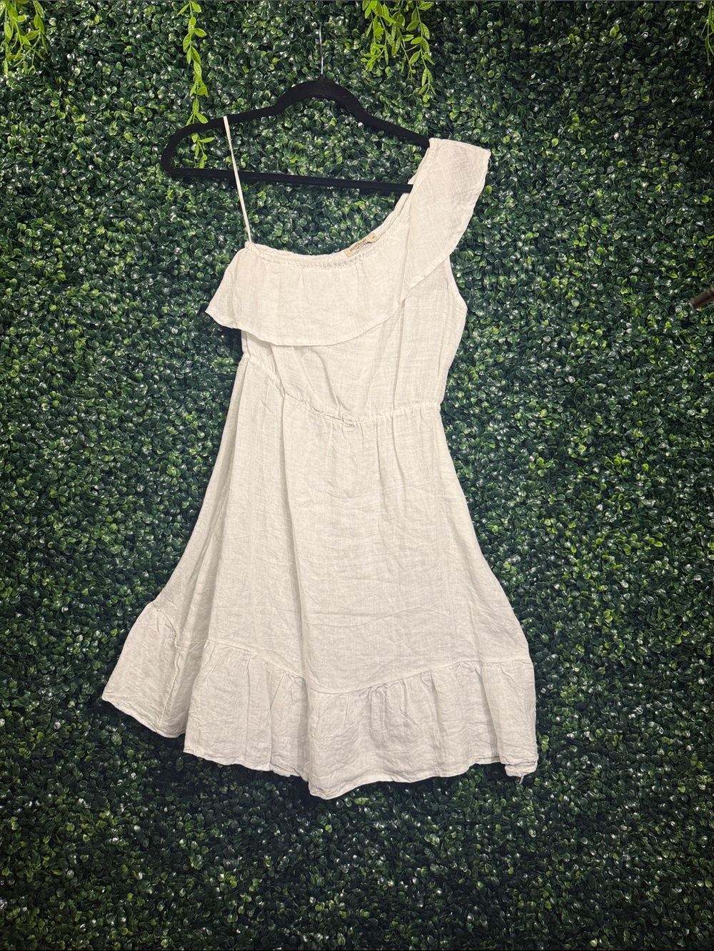 Asymmetrical One-Shoulder White Ruffle Dress